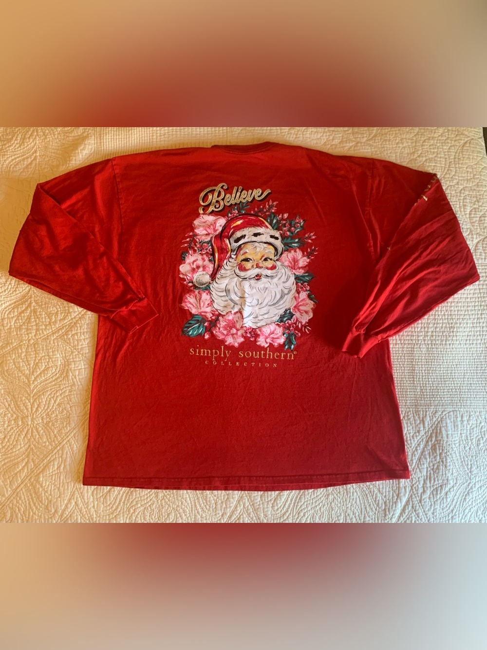 Simply Southern Believe Floral Santa Christmas Long Sleeve T-Shirt